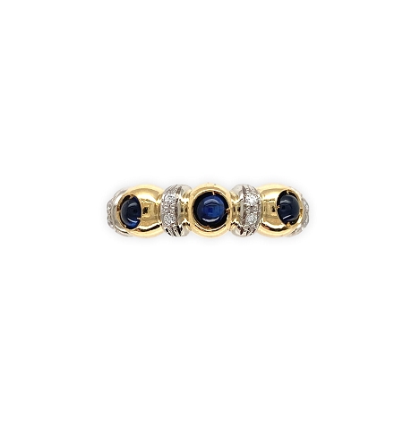19K White and Yellow Gold Ring with Diamonds and 3 Sapphires   j7641